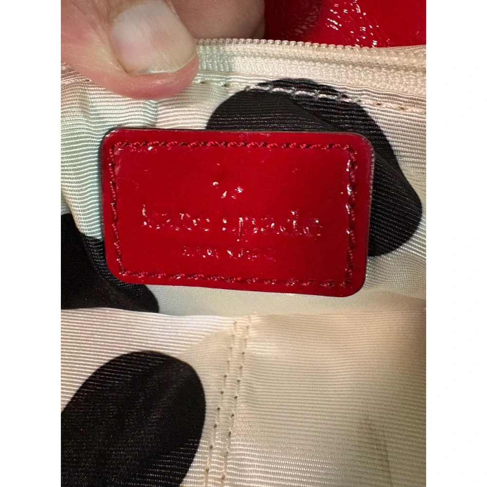 Kate Spade New York Red Patent Leather Tote Bag Polka Dot Lining Shoulder Bag